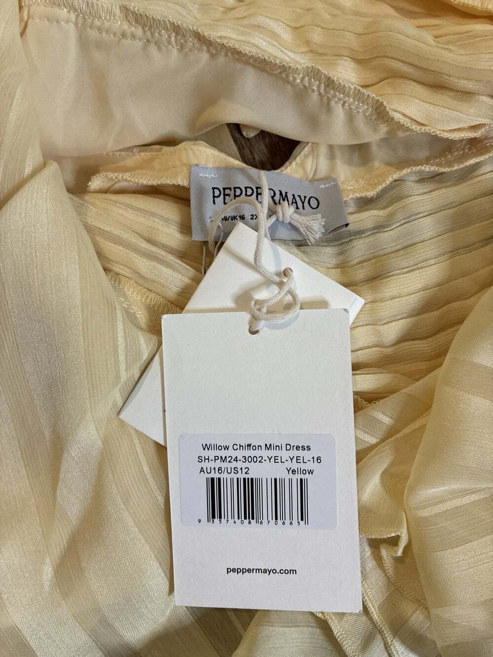 Peppermayo NWT Willow Chiffon Mini Dress in Butter Yellow Size 12 Open Back - Picture 9 of 9